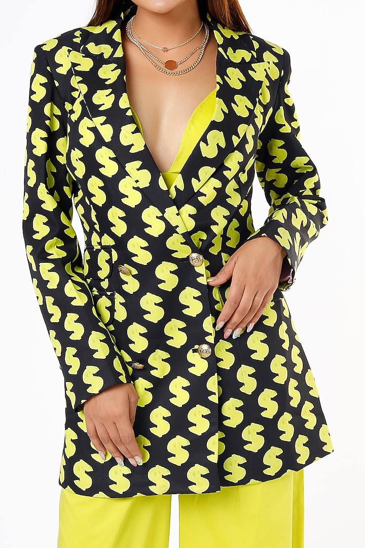Neon Green Printed Blazer Set by Ranbir Mukherjee at Pernia's Pop Up Shop