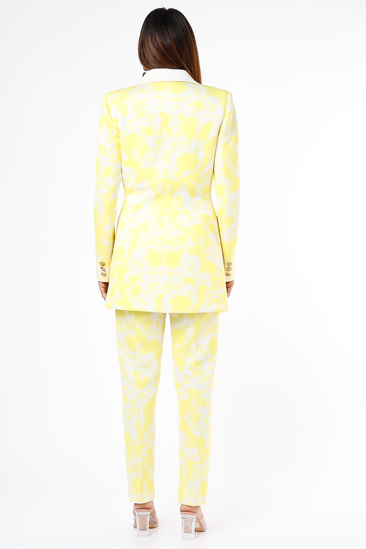 Yellow and White Scuba Blazer Set by Ranbir Mukherjee at Pernia's Pop Up Shop
