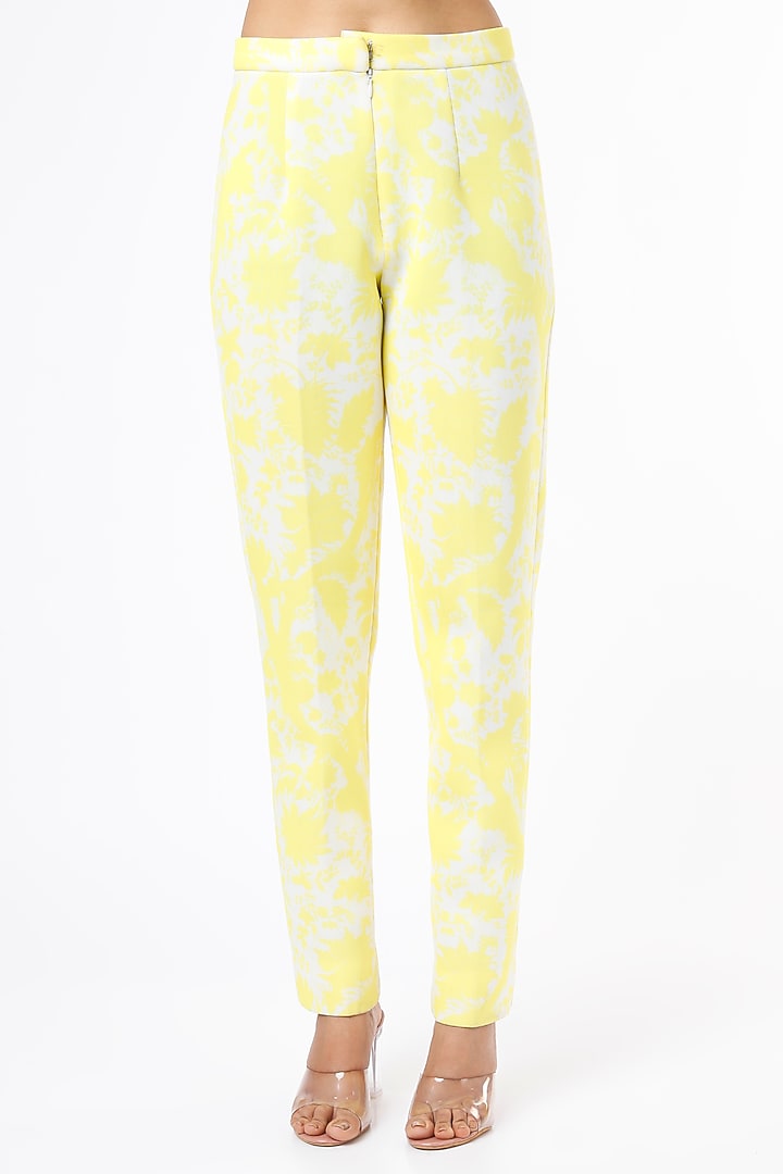 Yellow and White Scuba Blazer Set by Ranbir Mukherjee at Pernia's Pop Up Shop