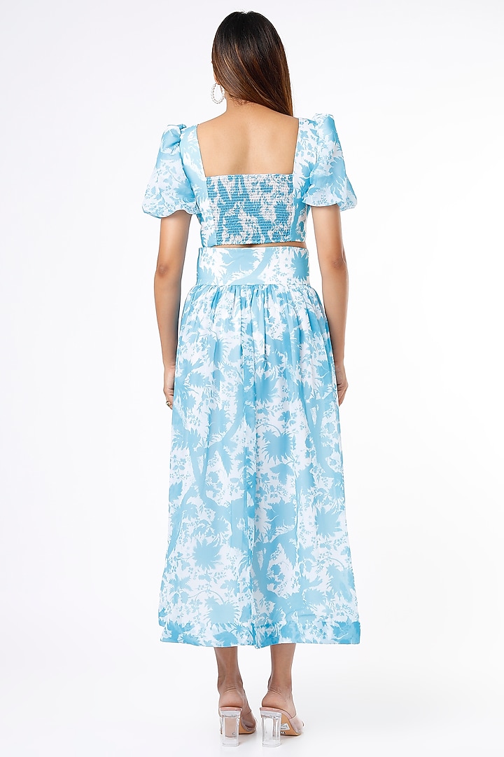 Sky Blue & White Georgette Skirt Set by Ranbir Mukherjee at Pernia's Pop Up Shop