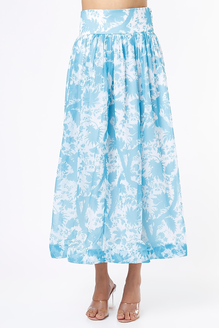 Sky Blue & White Georgette Skirt Set by Ranbir Mukherjee at Pernia's Pop Up Shop