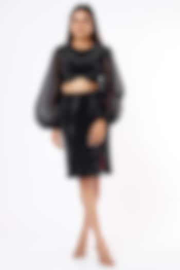 Black Italian Crepe Skirt Set by Ranbir Mukherjee