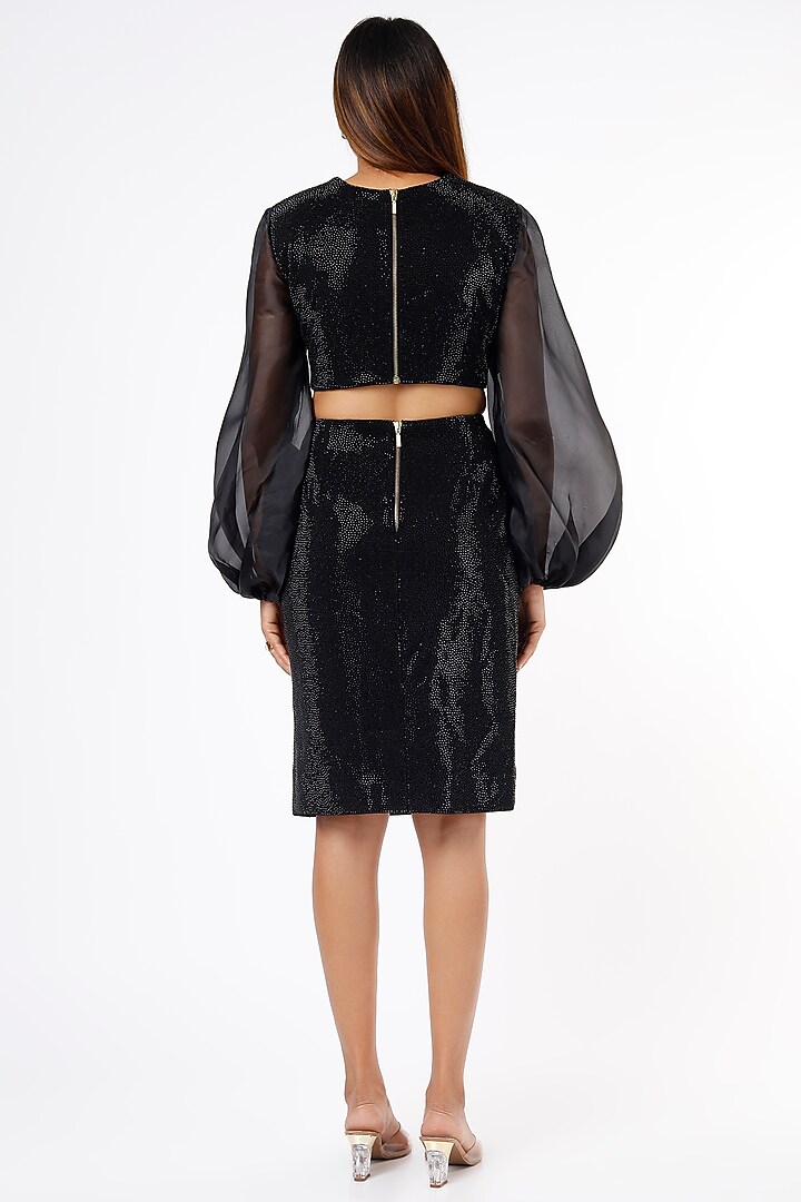 Black Italian Crepe Skirt Set by Ranbir Mukherjee at Pernia's Pop Up Shop