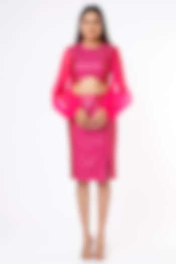 Pink Silk Embellished Skirt Set by Ranbir Mukherjee