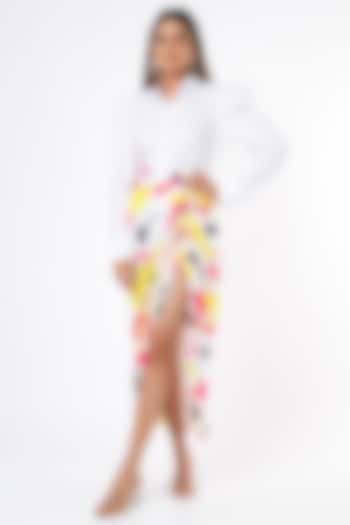 Multi-Coloured Satin Georgette Skirt Set by Ranbir Mukherjee