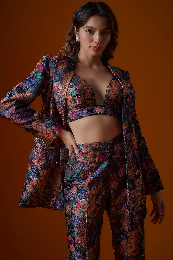 Multi-Colored Brocade Silk Blazer Set by Ranbir Mukherjee at Pernia's Pop Up Shop