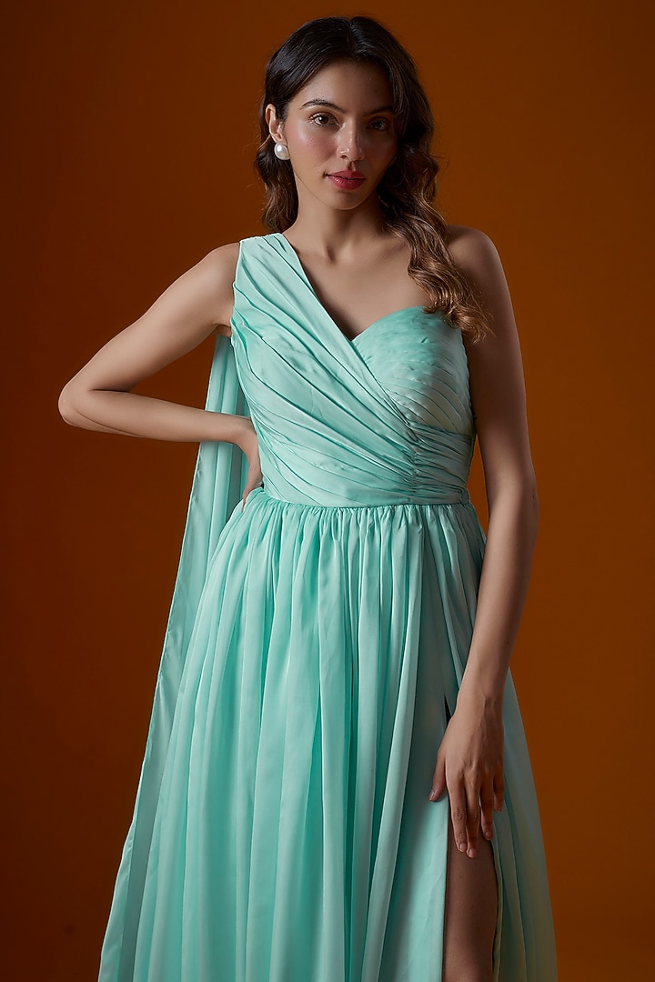 Light Blue Satin Georgette Party Wear Gown by Ranbir Mukherjee at Pernia's Pop Up Shop