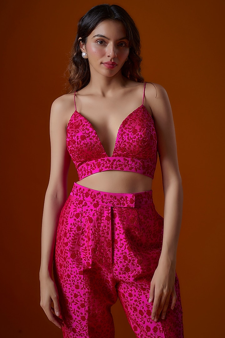 Pink Silk Hand Embroidered Blazer Set by Ranbir Mukherjee at Pernia's Pop Up Shop