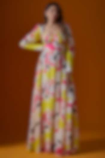Multi-Colored Georgette Printed Gown by Ranbir Mukherjee