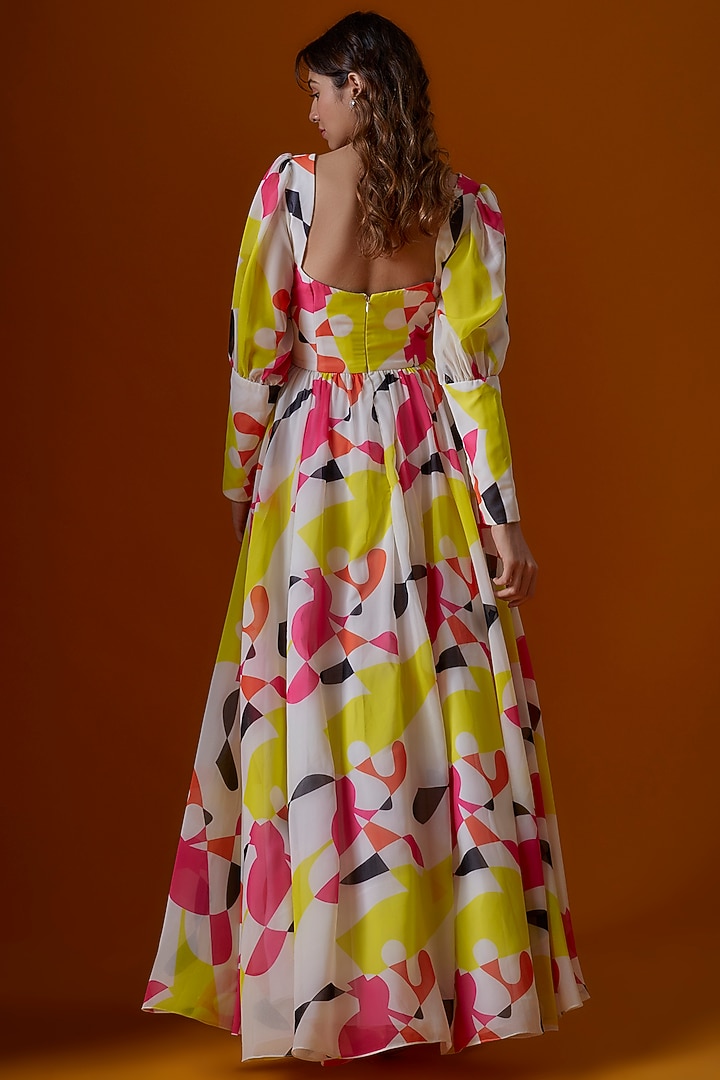 Multi-Colored Georgette Printed Party Wear Gown by Ranbir Mukherjee at Pernia's Pop Up Shop