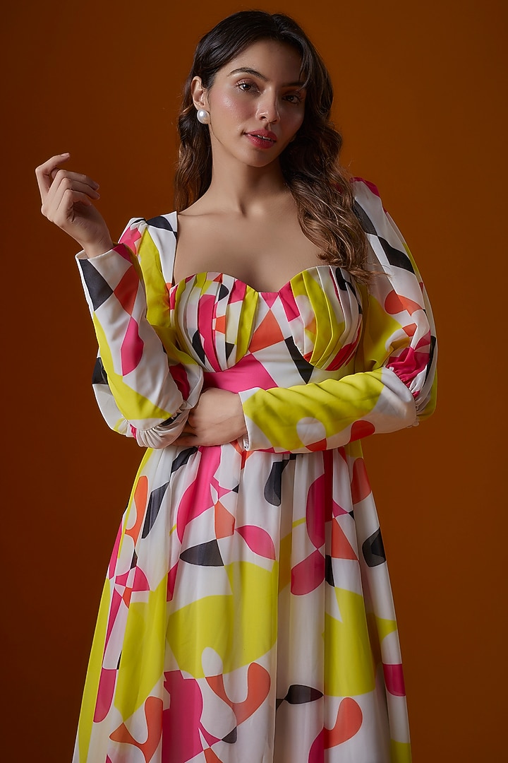 Multi-Colored Georgette Printed Party Wear Gown by Ranbir Mukherjee at Pernia's Pop Up Shop