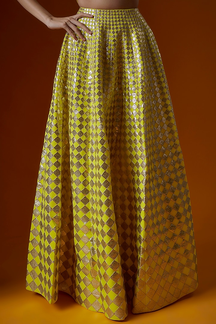 Lime Yellow Georgette Embroidered Wedding Lehenga Set by Ranbir Mukherjee at Pernia's Pop Up Shop