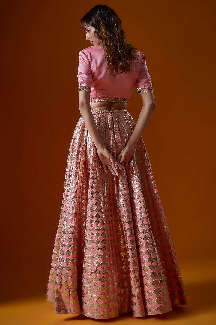 Light Pink Georgette Embroidered Wedding Lehenga Set by Ranbir Mukherjee at Pernia's Pop Up Shop