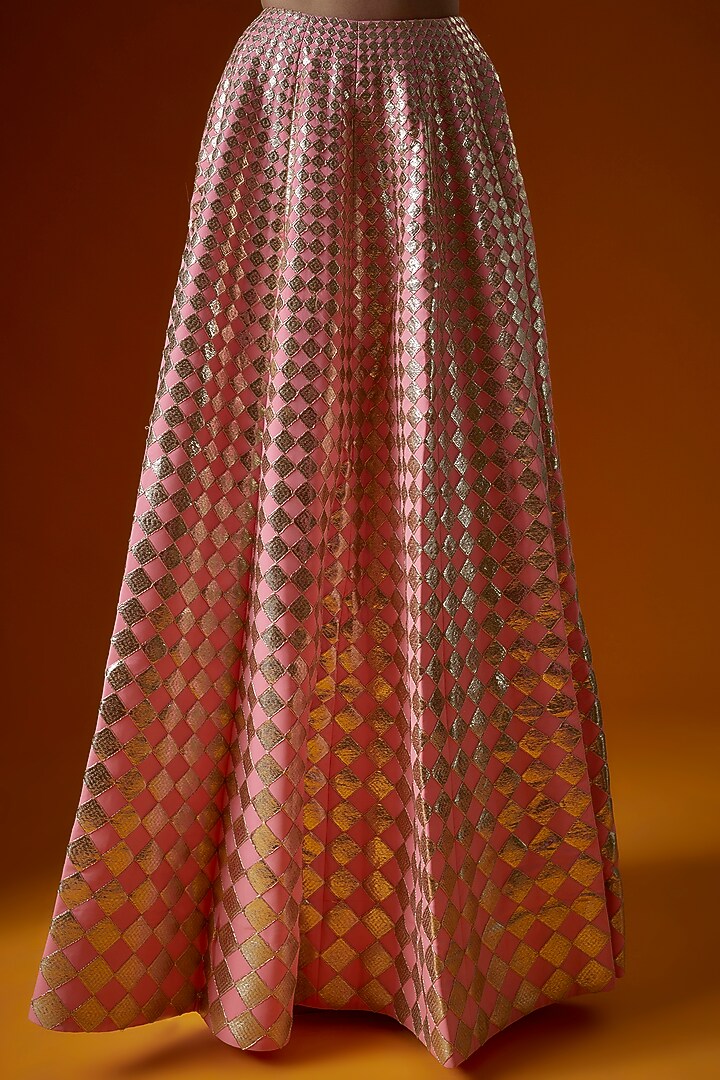 Light Pink Georgette Embroidered Wedding Lehenga Set by Ranbir Mukherjee at Pernia's Pop Up Shop