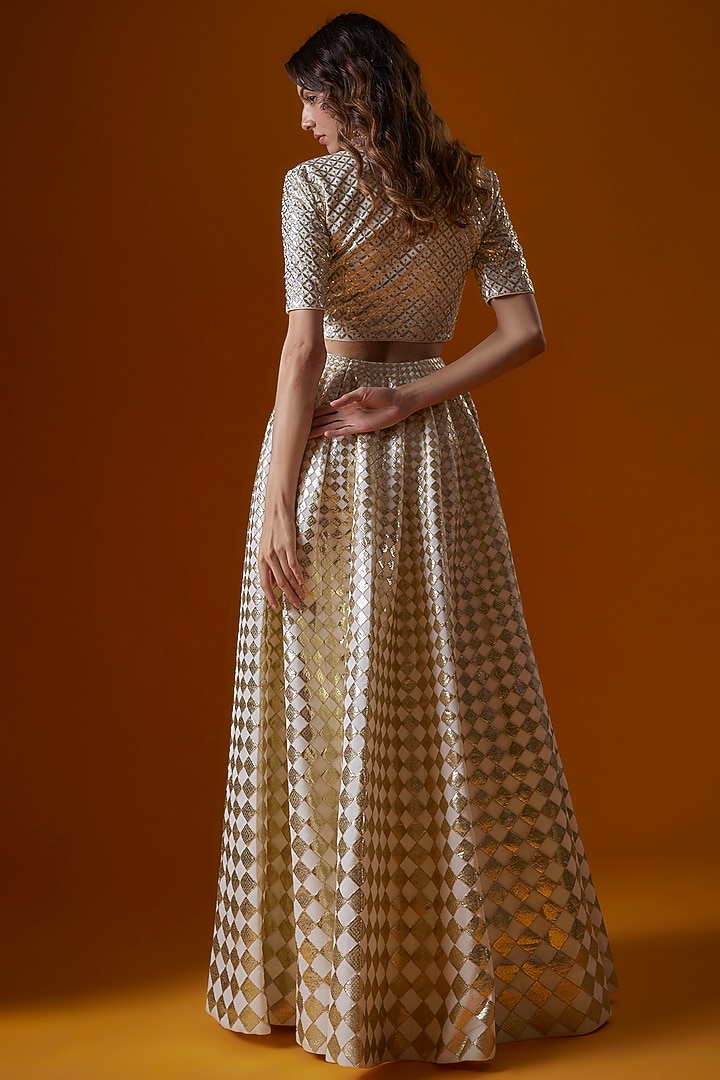 Ivory Georgette Embroidered Wedding Lehenga Set by Ranbir Mukherjee at Pernia's Pop Up Shop