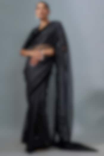 Black Organza Cutdana Hand Embroidered Saree Set by Ranbir Mukherjee at Pernia's Pop Up Shop