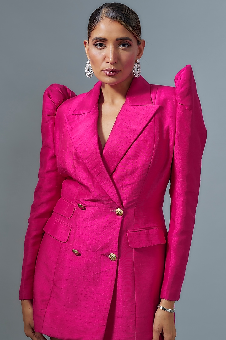 Pink Silk Breasted Blazer Set by Ranbir Mukherjee at Pernia's Pop Up Shop