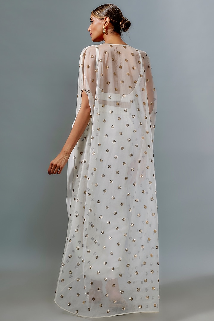 Ivory Organza Stone Embroidered Cape Set by Ranbir Mukherjee at Pernia's Pop Up Shop