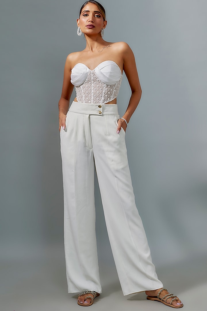 Ivory Satin Pant Set by Ranbir Mukherjee at Pernia's Pop Up Shop