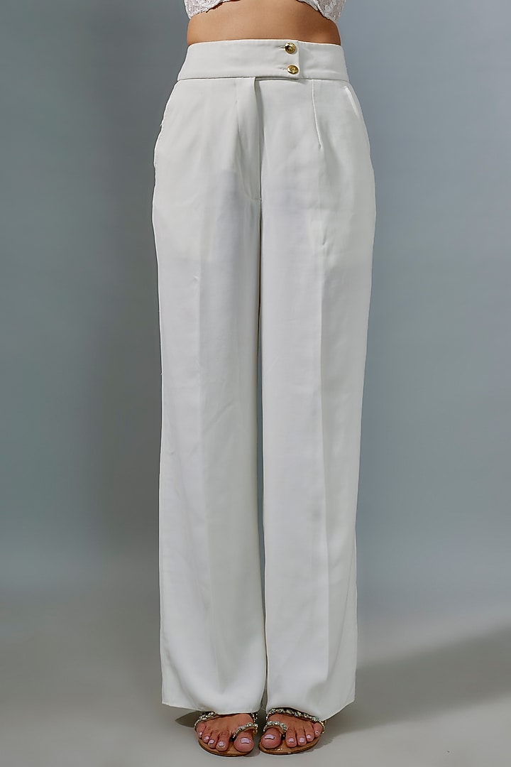 Ivory Satin Pant Set by Ranbir Mukherjee at Pernia's Pop Up Shop