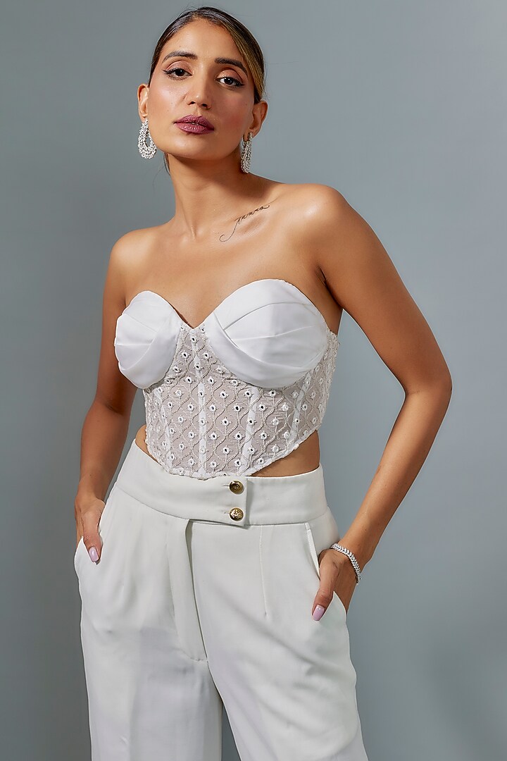 Ivory Satin Pant Set by Ranbir Mukherjee at Pernia's Pop Up Shop