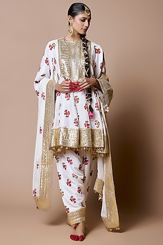 Ivory Soft Silk Gota-Patti Embroidered Kurta Set by Ranbir Mukherjee