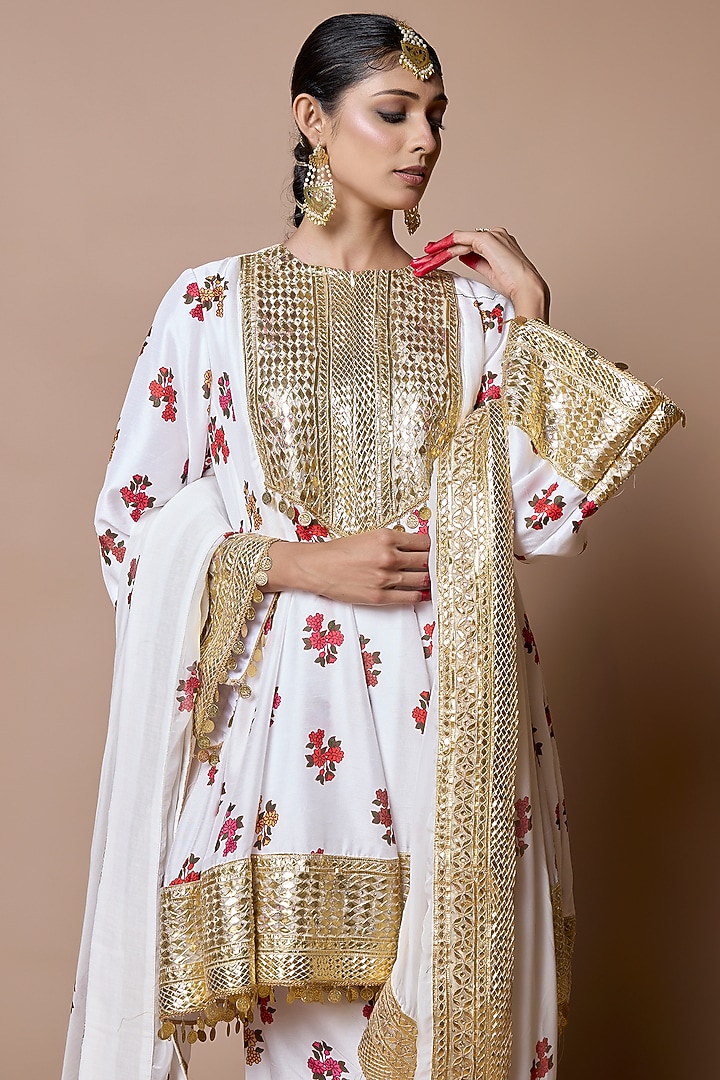Ivory Soft Silk Gota-Patti Embroidered Kurta Set by Ranbir Mukherjee at Pernia's Pop Up Shop