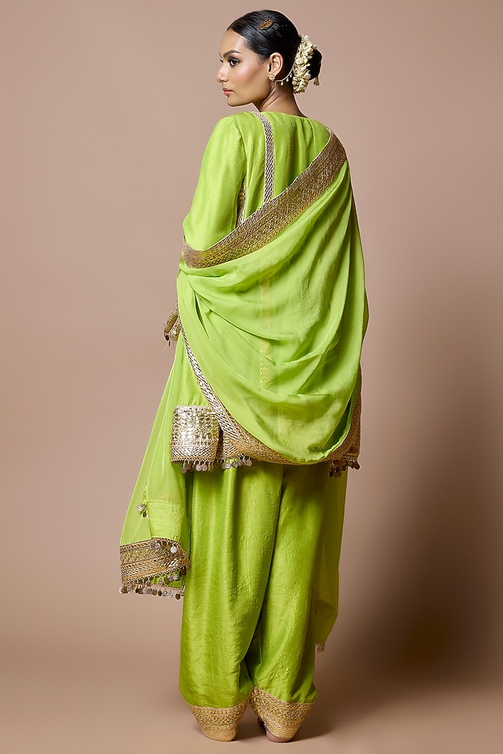 Green Soft Silk Gota-Patti Embroidered Kurta Set by Ranbir Mukherjee at Pernia's Pop Up Shop