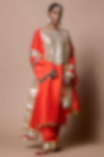 Orange Soft Silk Gota-Patti Embroidered Kurta Set by Ranbir Mukherjee at Pernia's Pop Up Shop