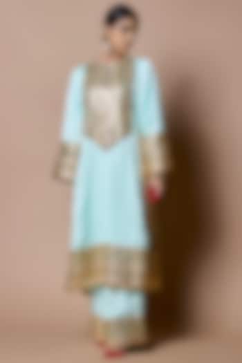 Sky Blue Soft Silk Gota-Patti Embroidered Kurta Set by Ranbir Mukherjee at Pernia's Pop Up Shop