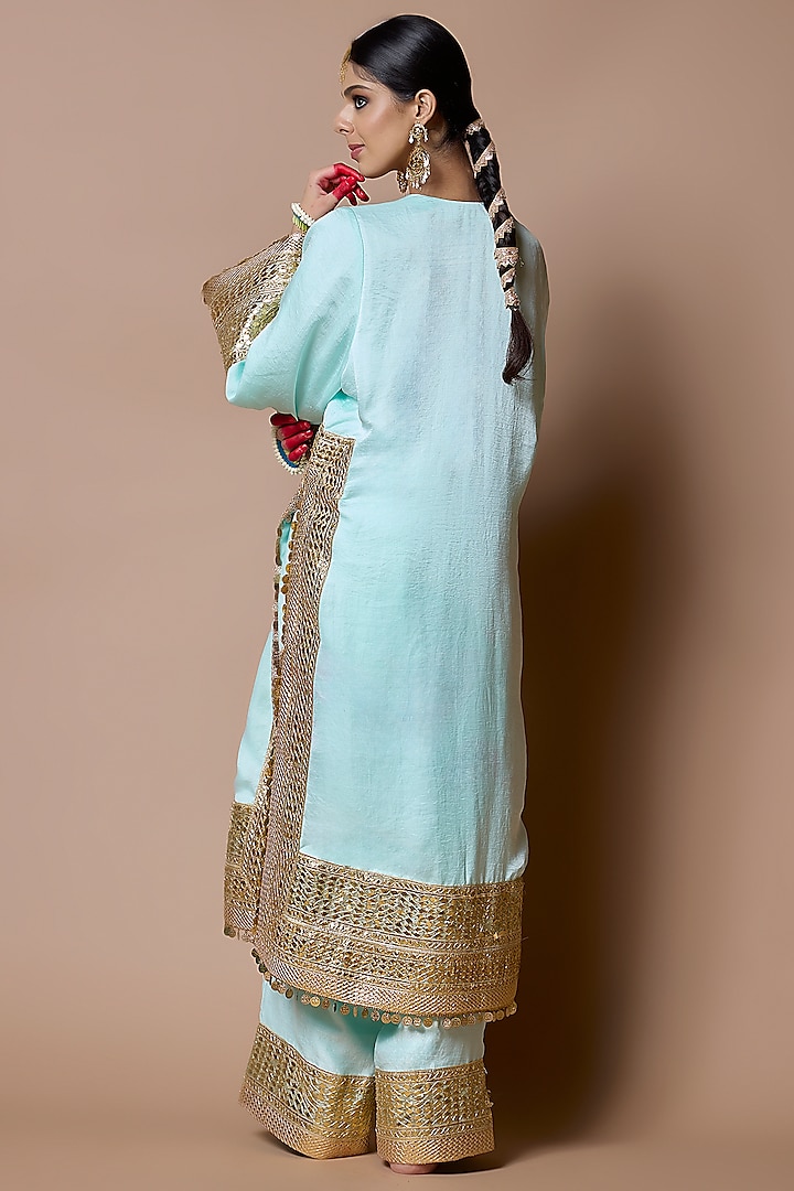 Sky Blue Soft Silk Gota-Patti Embroidered Kurta Set by Ranbir Mukherjee at Pernia's Pop Up Shop