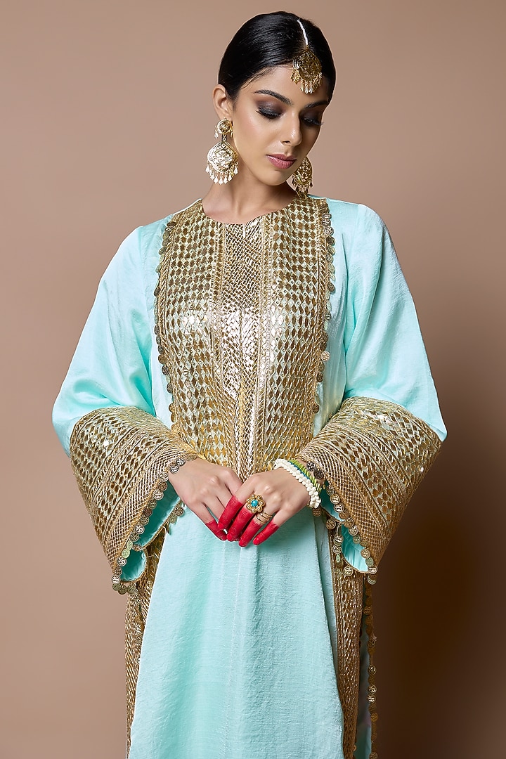 Sky Blue Soft Silk Gota-Patti Embroidered Kurta Set by Ranbir Mukherjee at Pernia's Pop Up Shop
