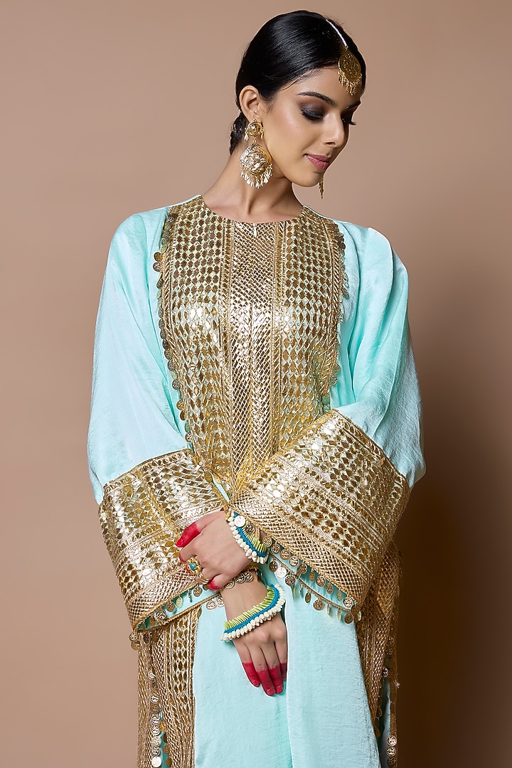 Sky Blue Soft Silk Gota-Patti Embroidered Kurta Set by Ranbir Mukherjee at Pernia's Pop Up Shop