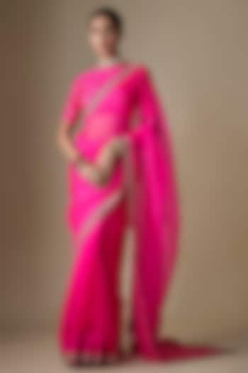 Rani Pink Pure Silk Organza Wedding Saree Set by Ranbir Mukherjee at Pernia's Pop Up Shop