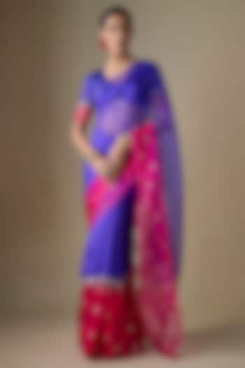 Pink & Purple Pure Silk Organza Hand Embroidered Wedding Saree Set by Ranbir Mukherjee at Pernia's Pop Up Shop