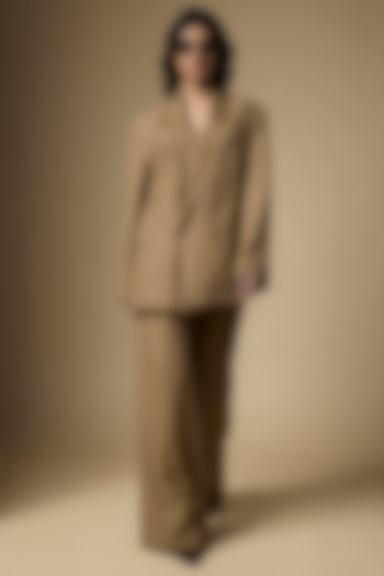 Beige Suiting Oversized Blazer Set by Ranbir Mukherjee at Pernia's Pop Up Shop