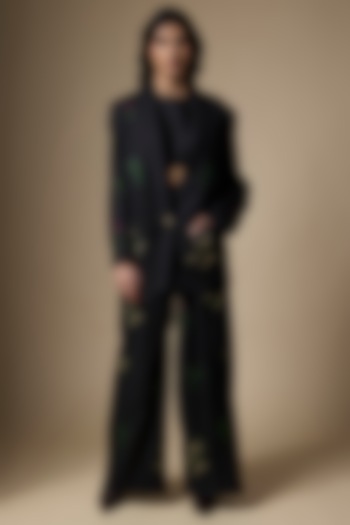 Black Suiting Hand Embroidered Blazer Set by Ranbir Mukherjee at Pernia's Pop Up Shop