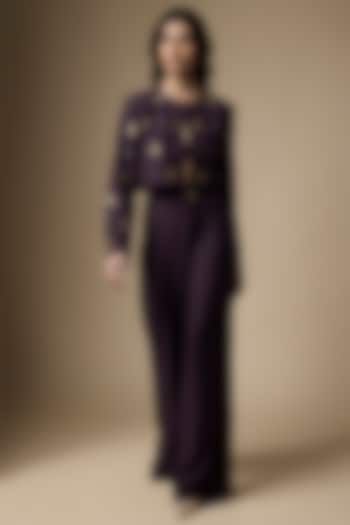 Wine Suiting Tikki Hand Embroidered Crop Blazer Set by Ranbir Mukherjee at Pernia's Pop Up Shop