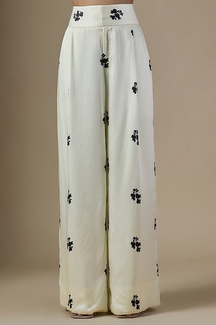 White Pure Satin Silk Mogra Printed Blazer Set by Ranbir Mukherjee at Pernia's Pop Up Shop