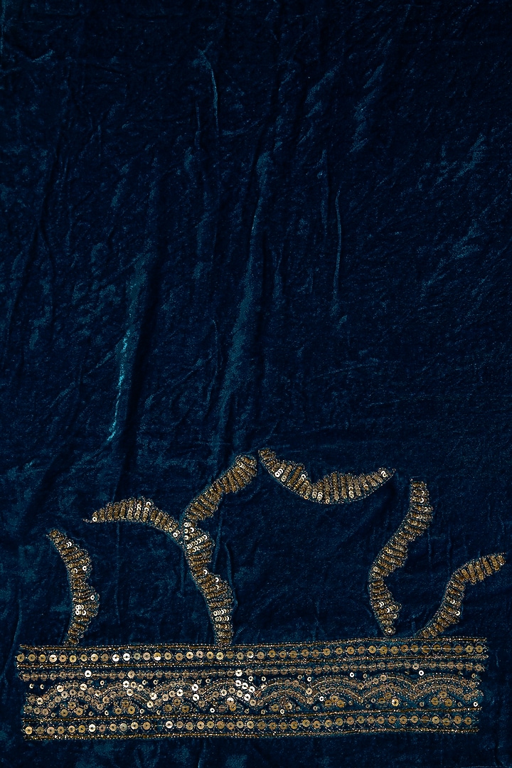 Teal Blue Pure Silk Organza Hand Embroidered Wedding Saree Set by Ranbir Mukherjee at Pernia's Pop Up Shop