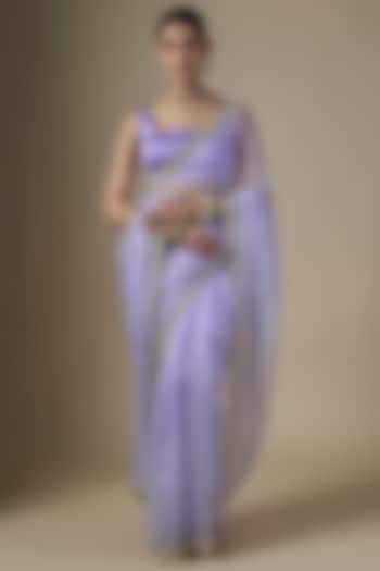 Purple Pure Silk Organza Hand Embroidered Wedding Saree Set by Ranbir Mukherjee at Pernia's Pop Up Shop