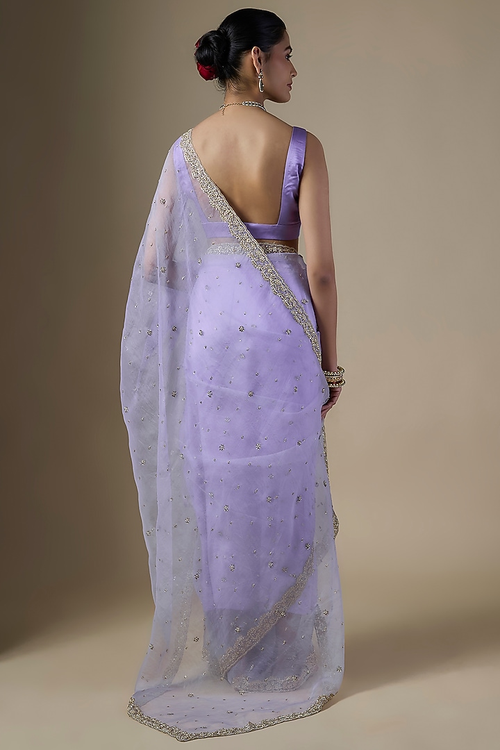 Light Purple Pure Silk Organza Hand Embroidered Wedding Saree Set by Ranbir Mukherjee at Pernia's Pop Up Shop