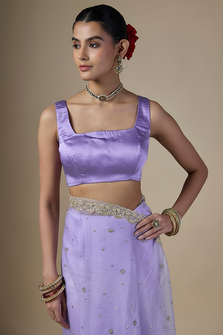 Light Purple Pure Silk Organza Hand Embroidered Wedding Saree Set by Ranbir Mukherjee at Pernia's Pop Up Shop