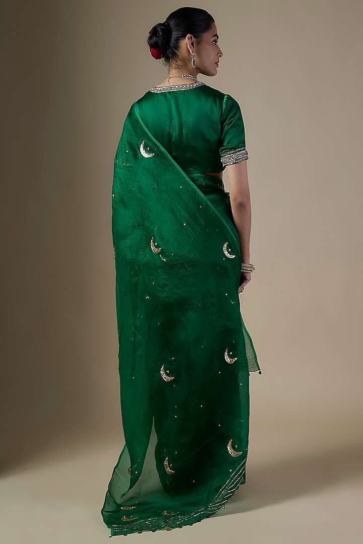 Green Pure Silk Organza Hand Embroidered Party Wear Saree Set by Ranbir Mukherjee at Pernia's Pop Up Shop