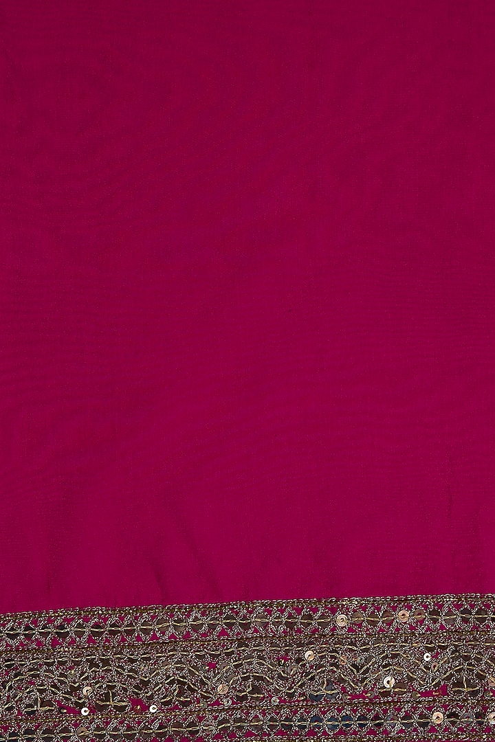 Pink Georgette Hand Embroidered Reception Saree Set by Ranbir Mukherjee at Pernia's Pop Up Shop
