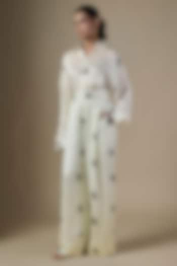 White Pure Satin Silk Printed Co-Ord Set by Ranbir Mukherjee at Pernia's Pop Up Shop