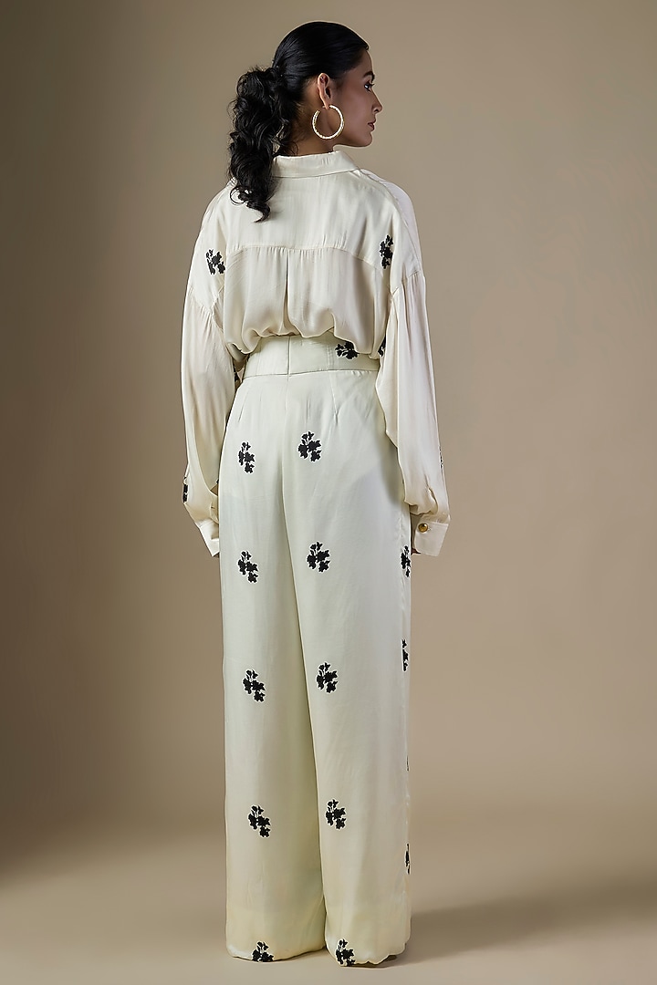 White Pure Satin Silk Printed Co-Ord Set by Ranbir Mukherjee at Pernia's Pop Up Shop