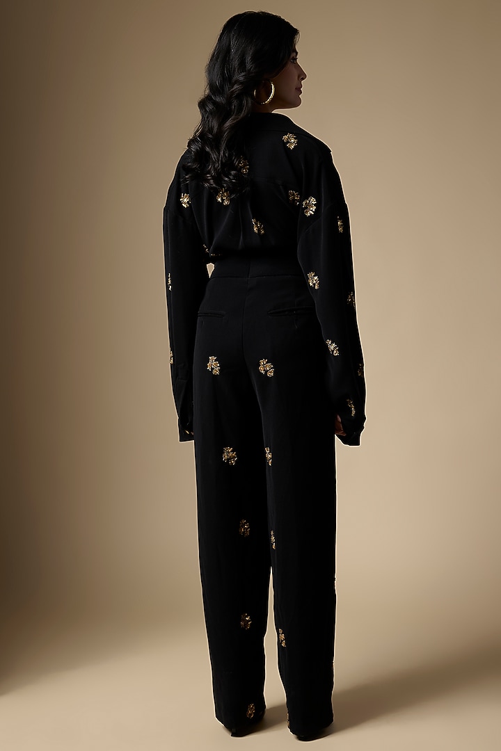 Black Crepe Sequins Embroidered Co-Ord Set by Ranbir Mukherjee at Pernia's Pop Up Shop