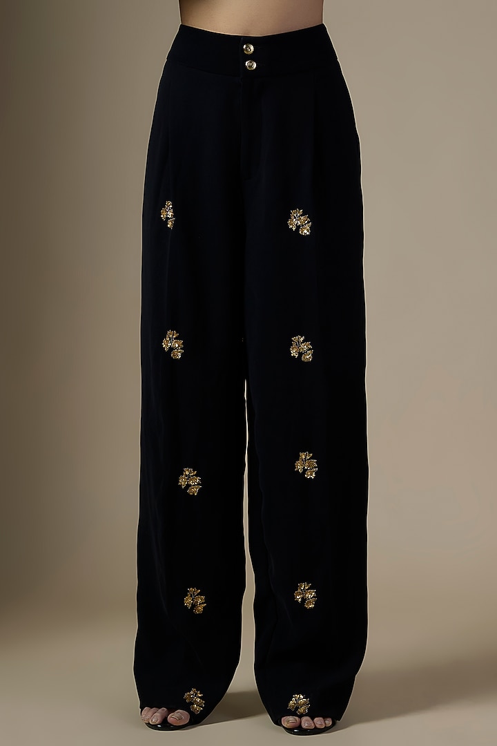 Black Crepe Sequins Embroidered Co-Ord Set by Ranbir Mukherjee at Pernia's Pop Up Shop