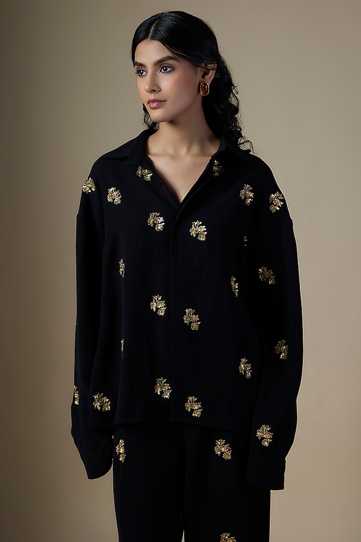 Black Crepe Sequins Embroidered Co-Ord Set by Ranbir Mukherjee at Pernia's Pop Up Shop